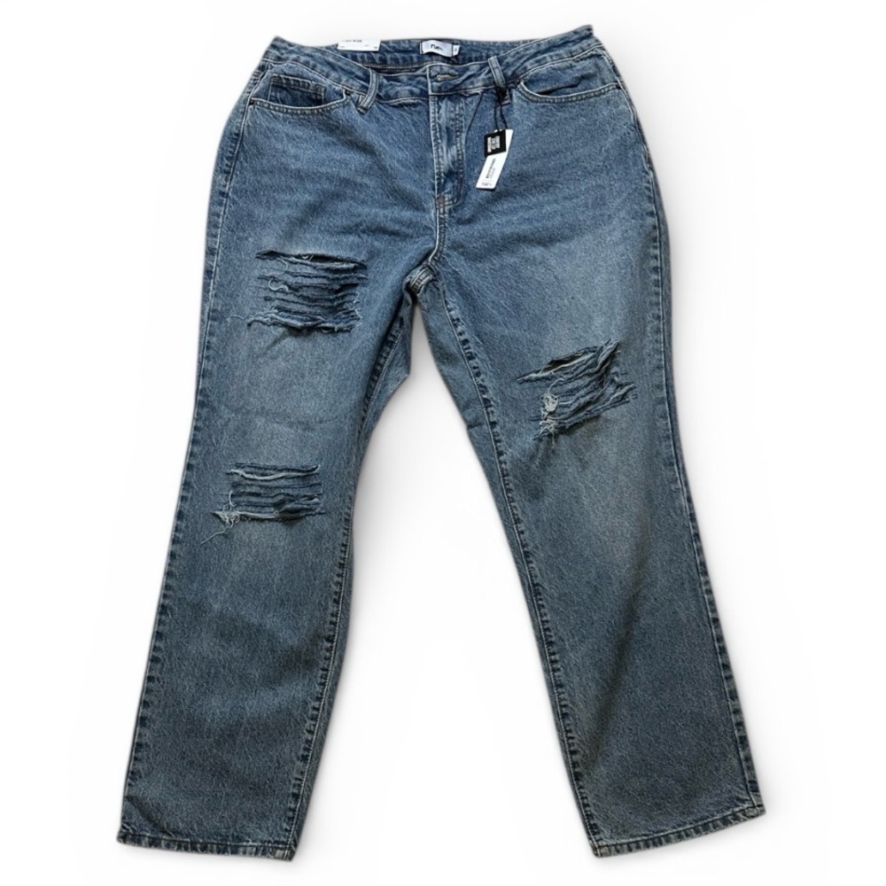Rue21 High-Rise Boyfriend Denim Jeans women 16 Comfort Stretch Waist Medium Wash